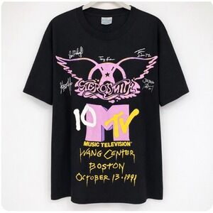 Vintage 1991 Aerosmith MTV 10th Anniversary Boston Concert T-Shirt OSFM Black